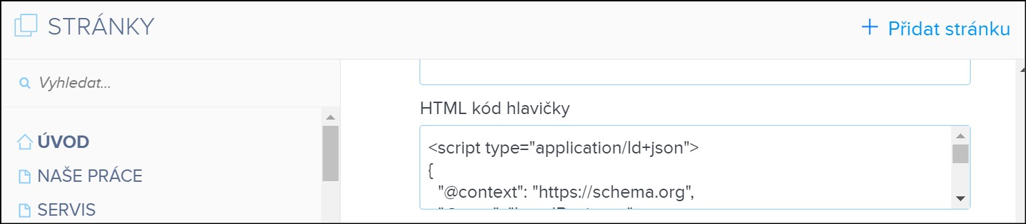 Kam vlozit strukturovana data do Webnode 3